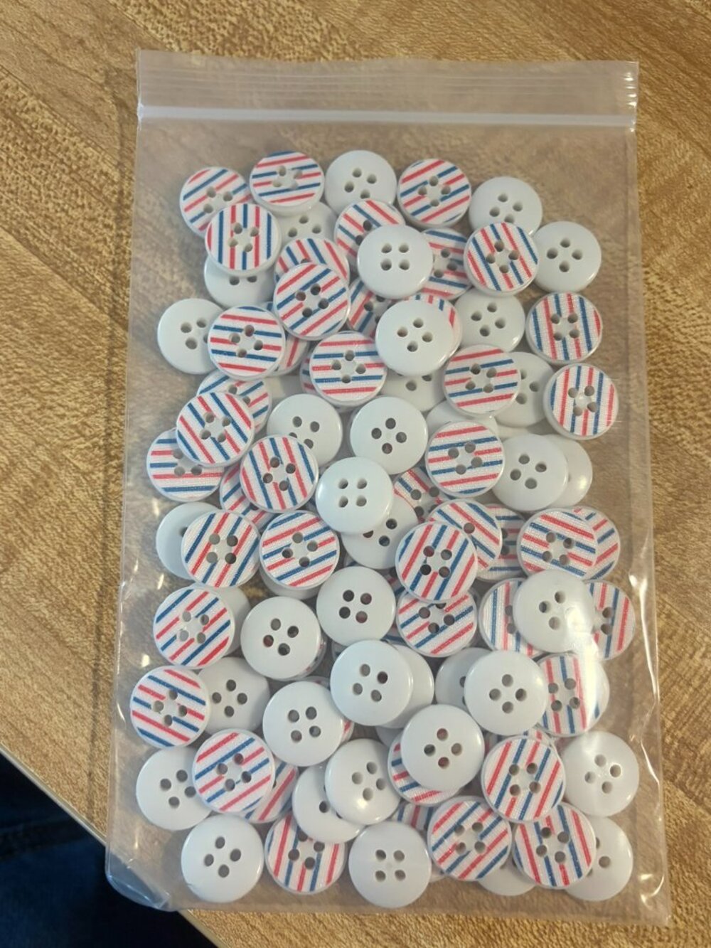 5/8" Red, White, and Blue 4-hole Craft Buttons 100 pieces #19